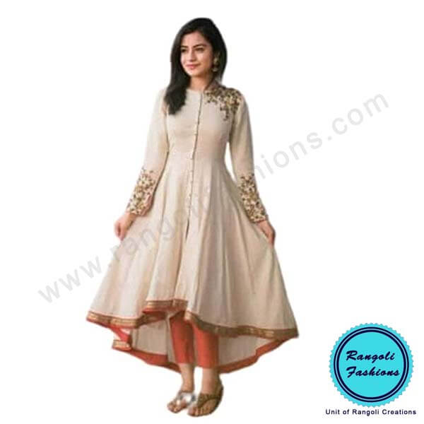 Embroidered White Kurti Red